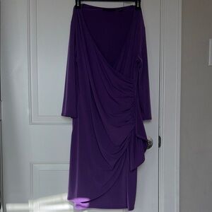 New York & Company Midi Wrap Dress SizeL Purple Ruched Detailing 3/4Sleeves